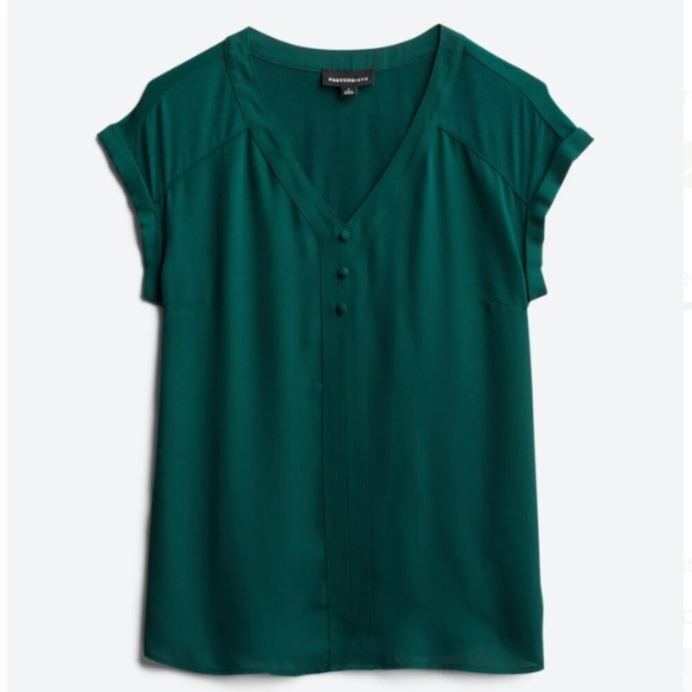 FORTUNE + IVY Helina Mixed Material Blouse - Dark Green - L